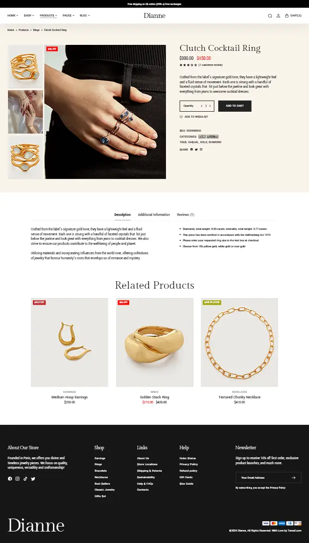 Dianne - Modern Jewelry Store WooCommerce WordPress Theme